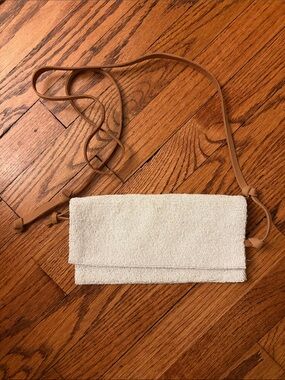 Free People White Beaded Crossbody with Tan Leather Strap